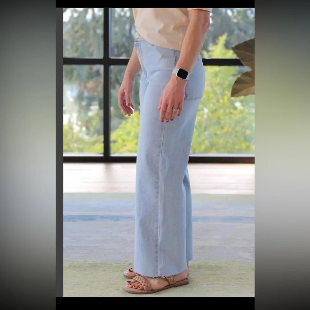 Oat New York Wide Leg High Waist Utility Pocket Raw Hem Jeans size 10/30 - Picture 6 of 12